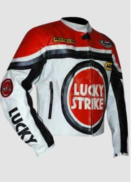 Lucky Strike Red and White Replica Leather Jacket