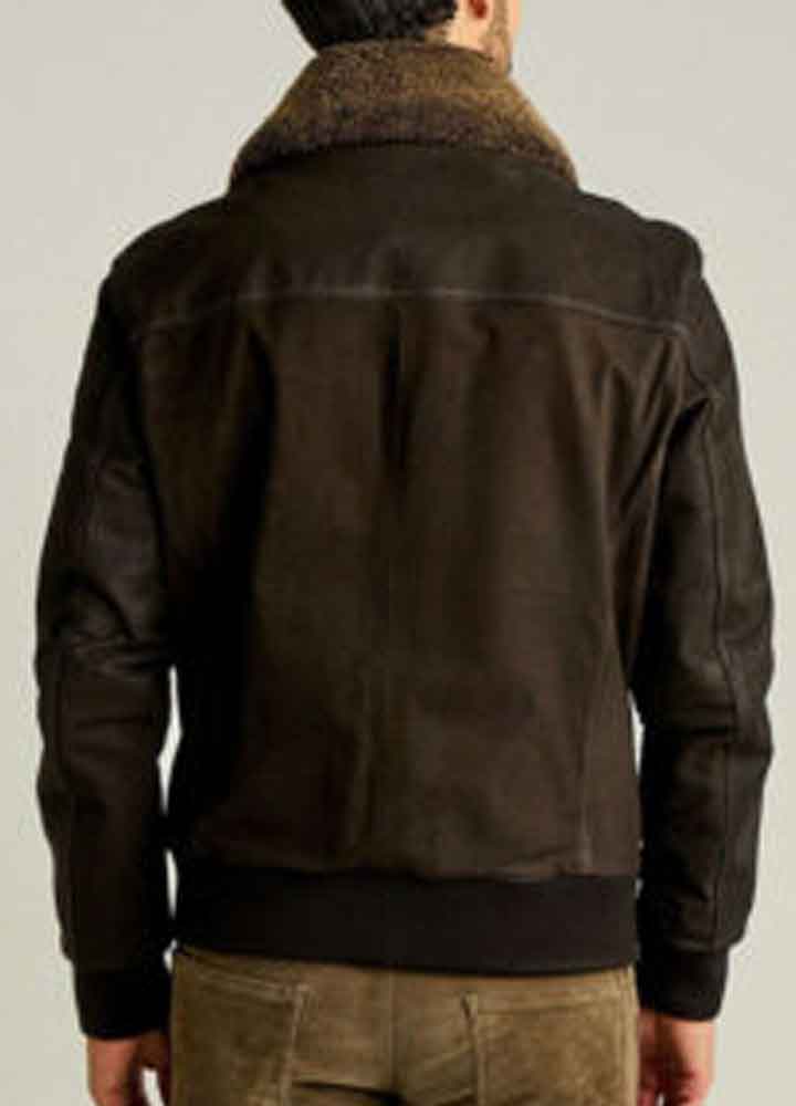 Men’s Bomber Fur Collar Dark Brown Jacket