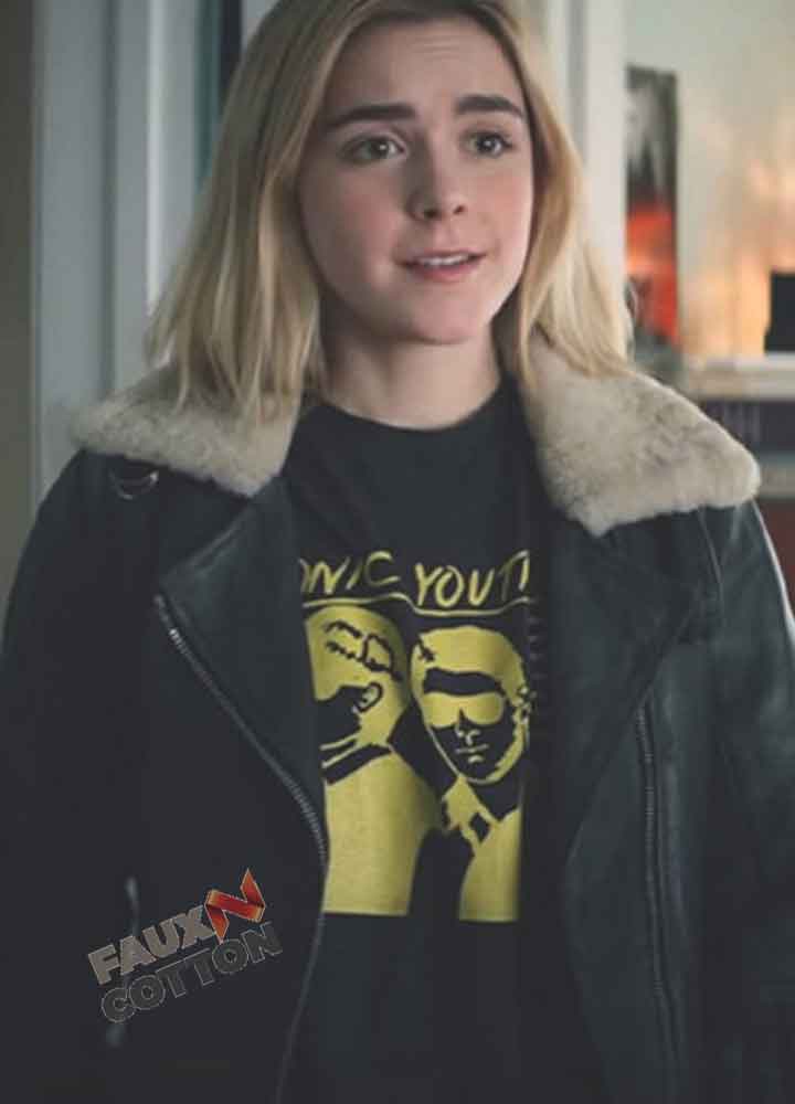 let it snow (Angie) Kiernan Shipka Black Leather Jacket 