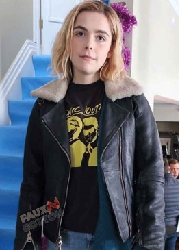 let it snow (Angie) Kiernan Shipka Black Leather Jacket 