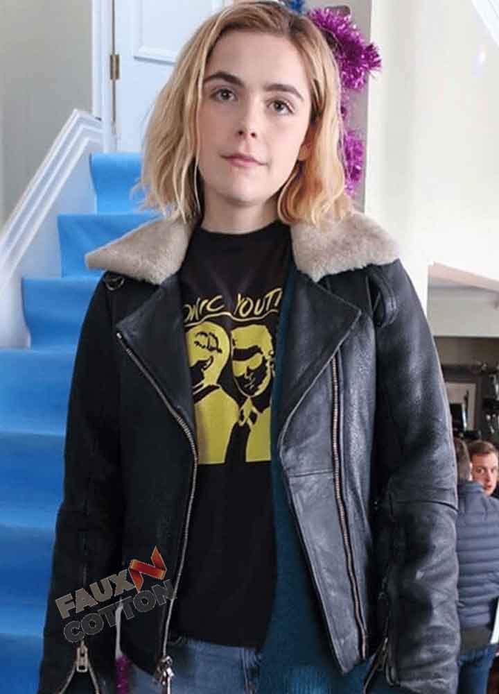 let it snow (Angie) Kiernan Shipka Black Leather Jacket 