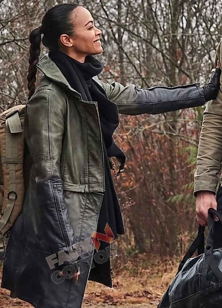 The Adam Project Zoe Saldana (Laura) Black Trench Coat