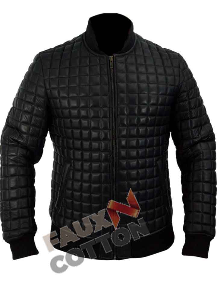 Usher Black Quilted Bomber Black Leather Jacket