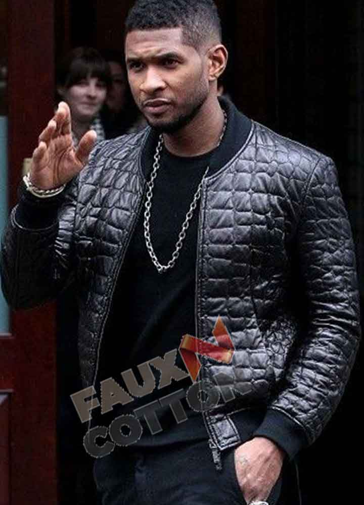Usher Black Quilted Bomber Black Leather Jacket