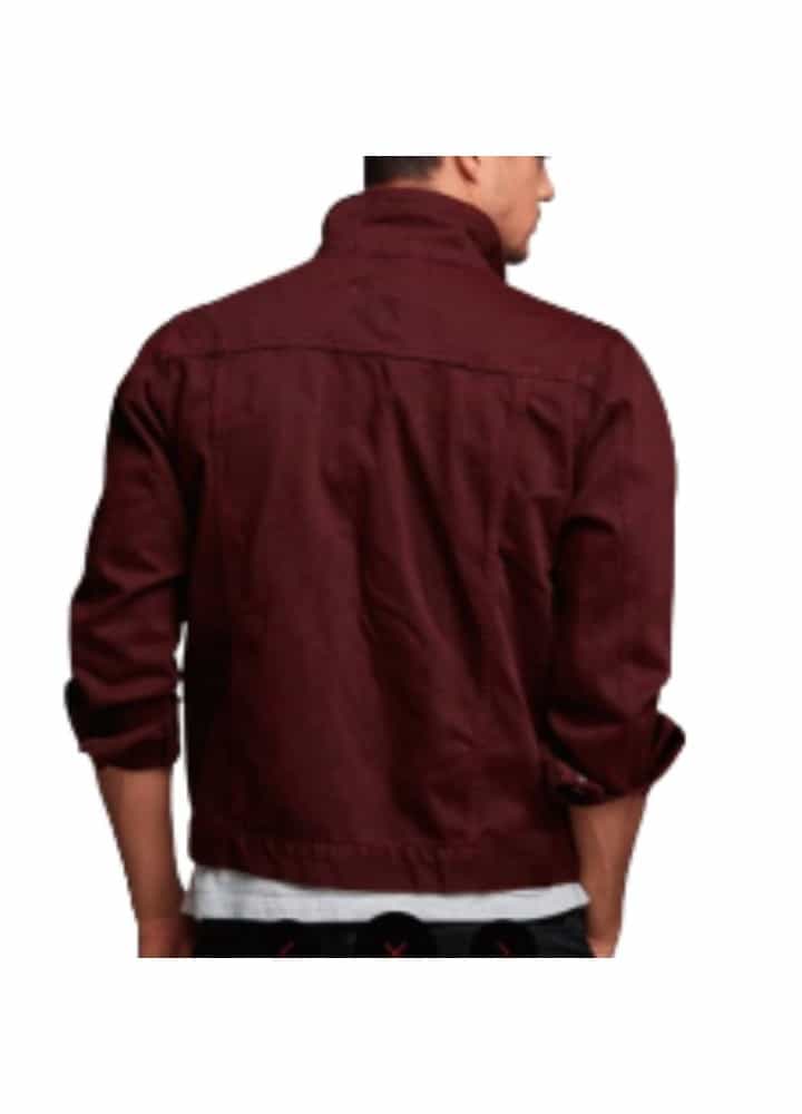 MEN'S BURGUNDY DENIM BUTTON CLOSURE JACKET