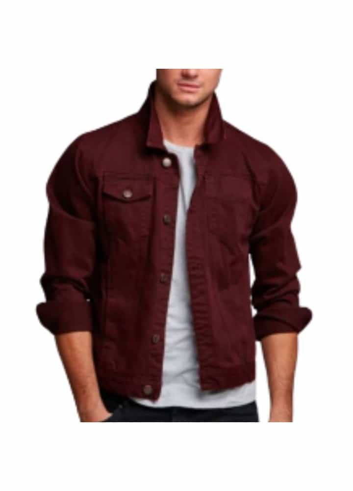 MEN'S BURGUNDY DENIM BUTTON CLOSURE JACKET