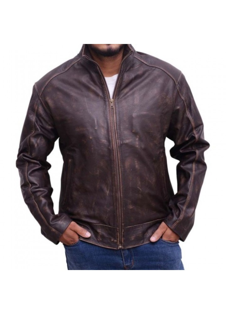 MATT DAMON JASON BOURNE DISTRESSED BROWN LEATHER JACKET