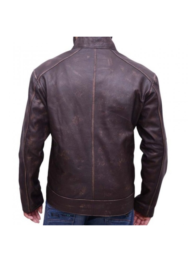 MATT DAMON JASON BOURNE DISTRESSED BROWN LEATHER JACKET