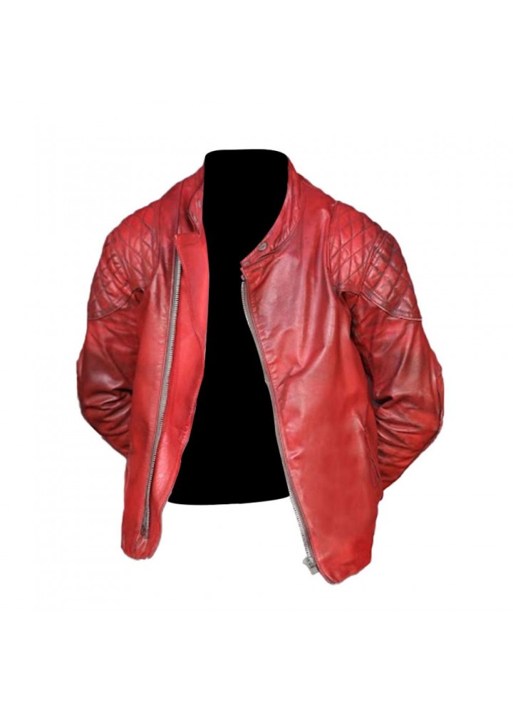 Ezra Miller Red Biker Leather Jacket