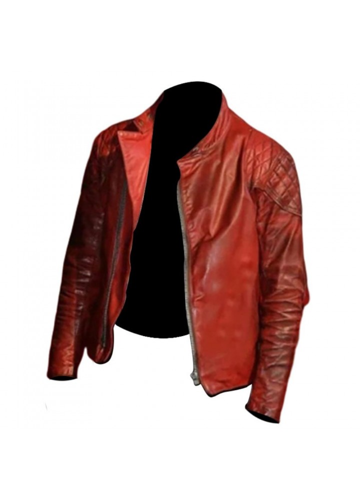 Ezra Miller Red Biker Leather Jacket Ezra Miller Red Biker Leather Jacket