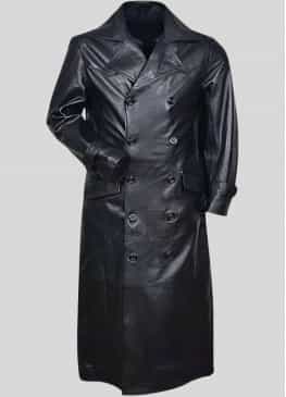 WW2 GERMAN GESTAPO COWHIDE TRENCH BLACK LEATHER COAT