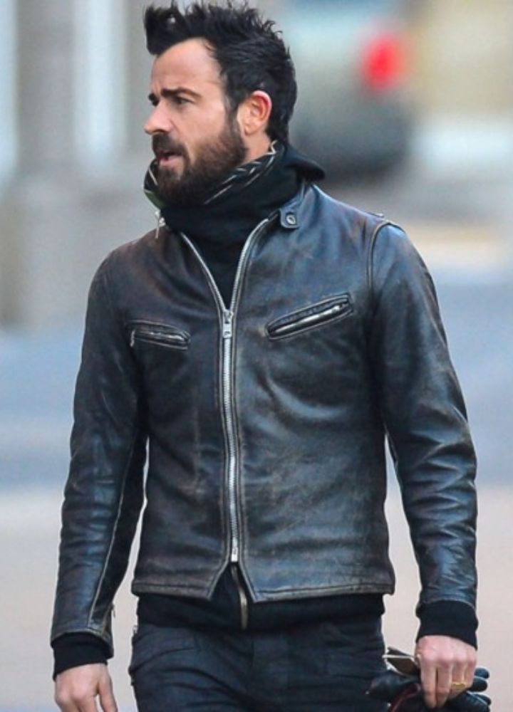 JUSTIN THEROUX BLACK LEATHER MOTORCYCLE JACKET JUSTIN THEROUX BLACK LEATHER MOTORCYCLE JACKET