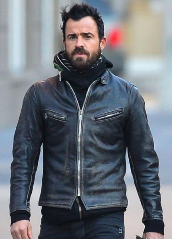 JUSTIN THEROUX BLACK LEATHER MOTORCYCLE JACKET JUSTIN THEROUX BLACK LEATHER MOTORCYCLE JACKET