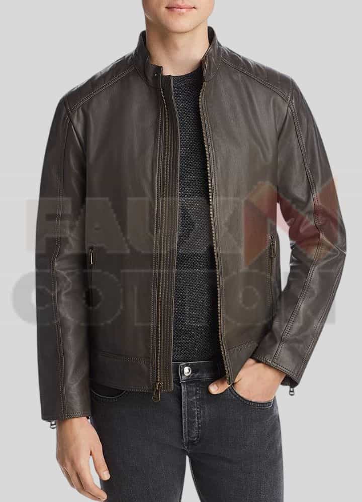 Mens Brown Washed Leather Moto Jacket Mens Brown Washed Leather Moto Jacket