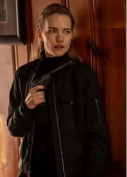 Alarum 2025 Willa Fitzgerald Black Bomber Jacket