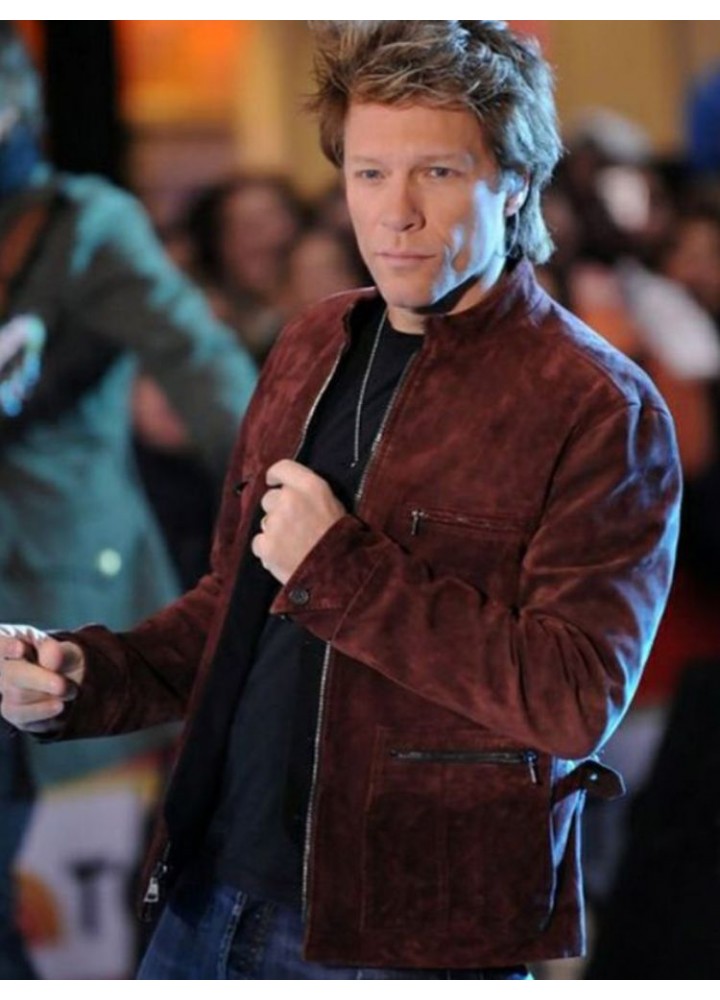 Bon Jovi Maroon Suede Leather Jacket