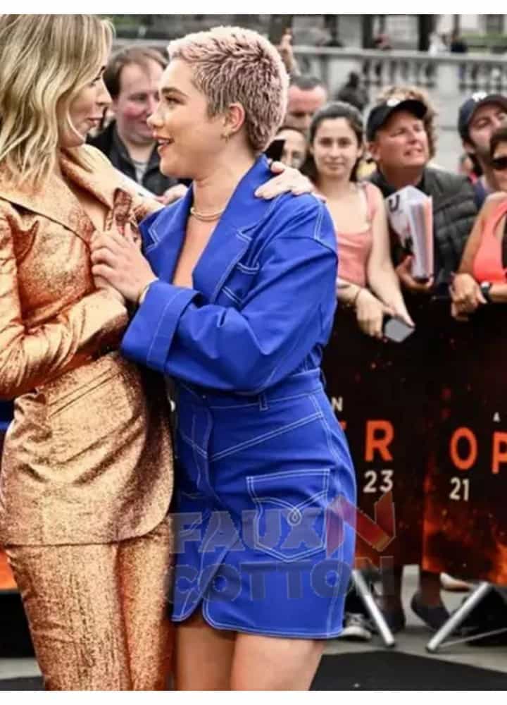 Oppenheimer 2023 Movie Event Florence Pugh Blue Coat