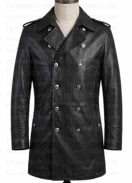 Christoph Waltz Inglourious Basterds Col. Hans Landa Black Leather Coat