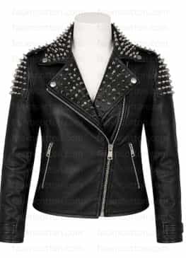 BLACK STUDDED DEMI LOVATO LEATHER JACKET
