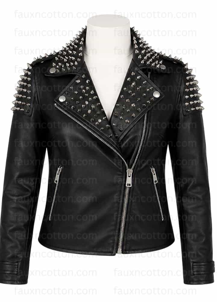 BLACK STUDDED DEMI LOVATO LEATHER JACKET
