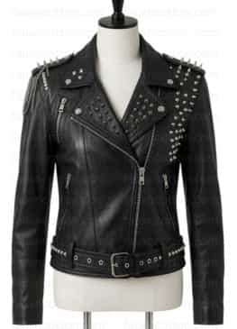 JESSICA ALBA BLACK STUDDED LEATHER JACKET