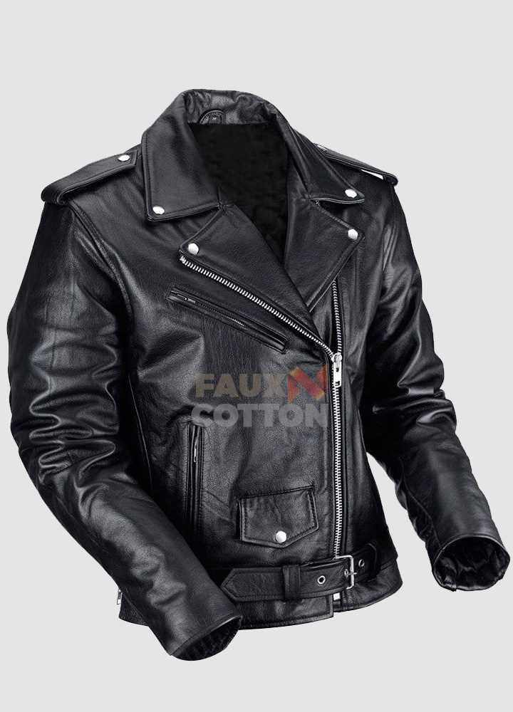 Men's Classic Cowhide Leather Motorbike Jacket