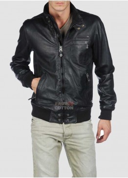 Diesel Lion Black Slim Fit Leather Jacket
