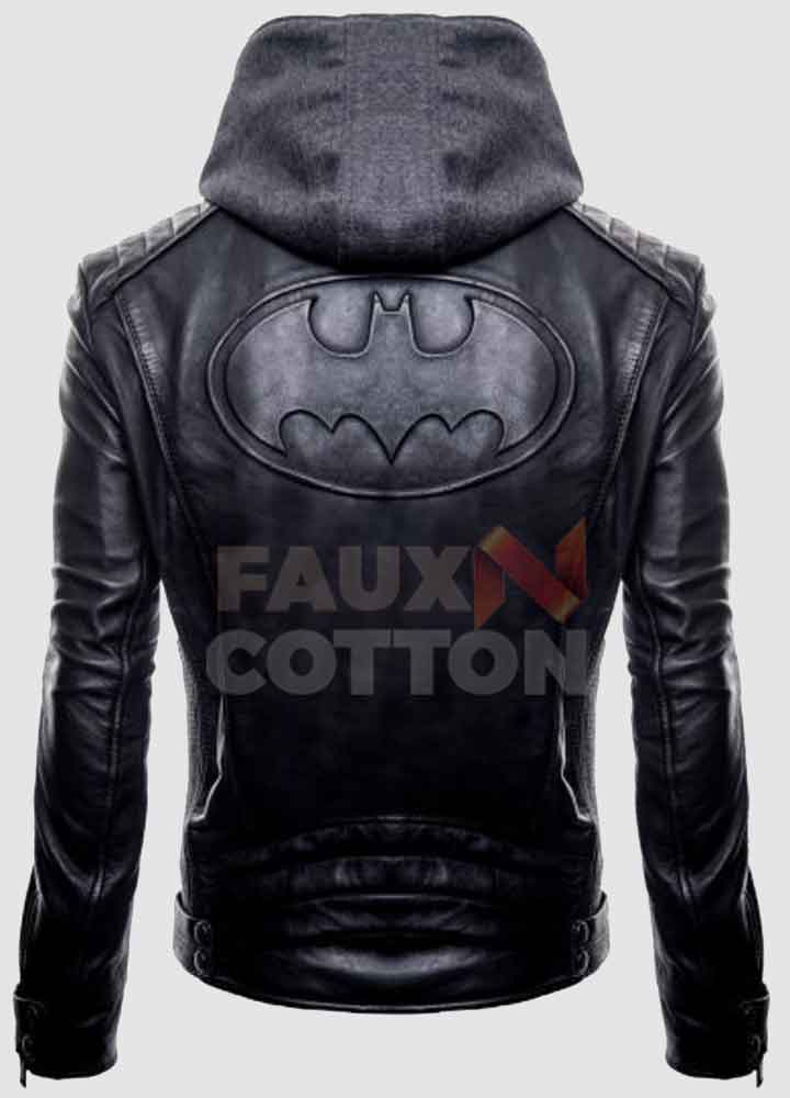 Batman Logo Biker Leather Hoodie Jacket