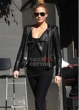 Chrissy Teigen Sporty Black Leather Jacket