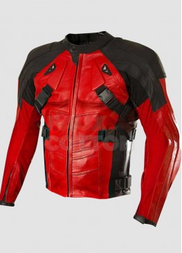 Deadpool Red and Black Motorcycle Leather Jacket
