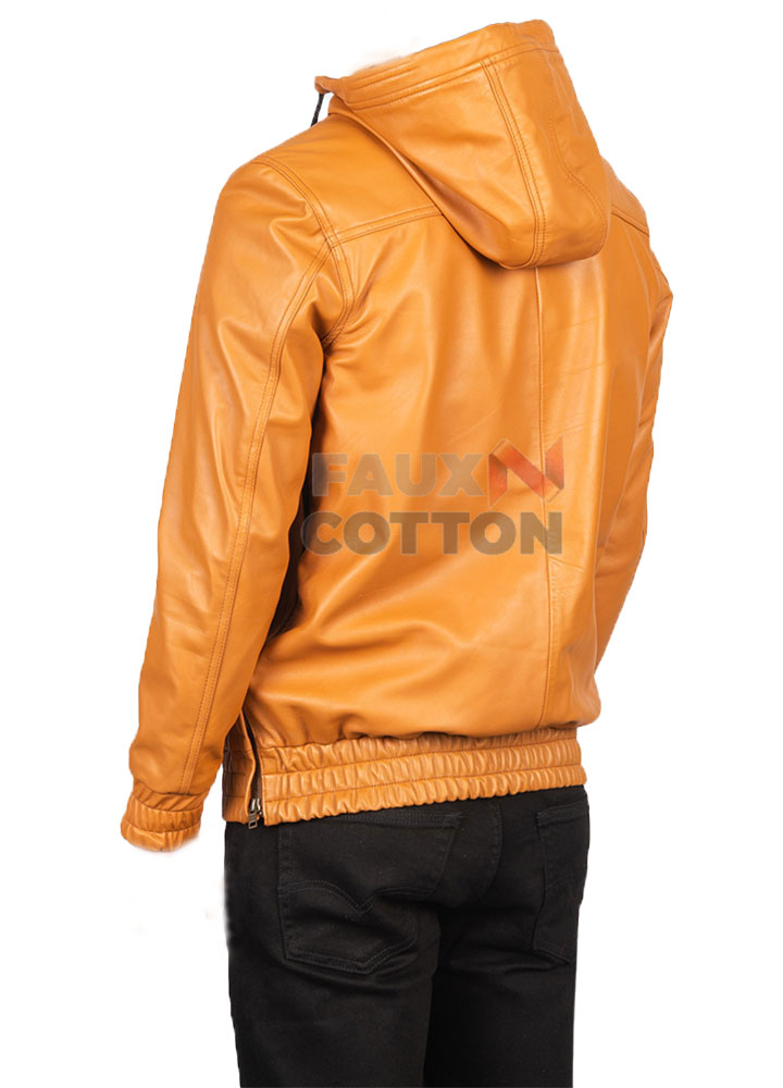 Kenton Hooded Brown Leather Pullover Jacket