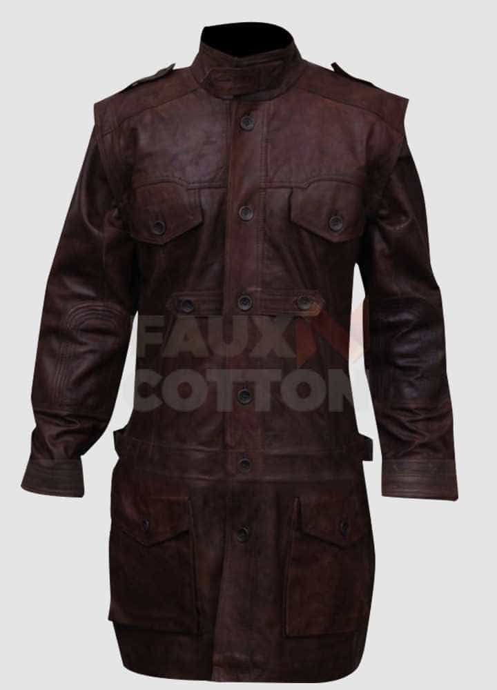 Men's Tall Brown Armor Leather Biker Coat