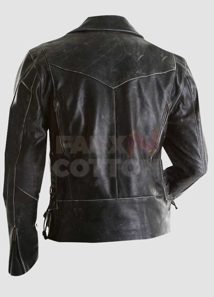 Men Distressed Slim Fit Black Biker Leather Jacket