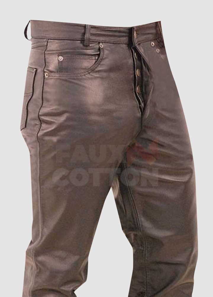 Mens Button Fly Fitted Leather Pants