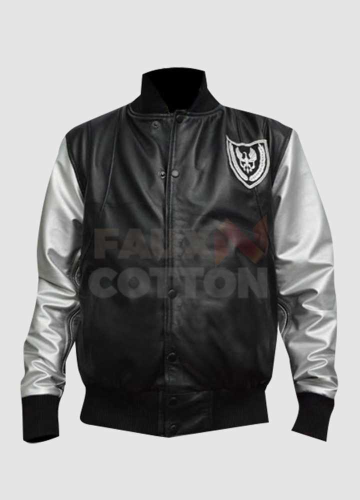 Mens Silver Sleeve Teddy Bomber Leather Jacket