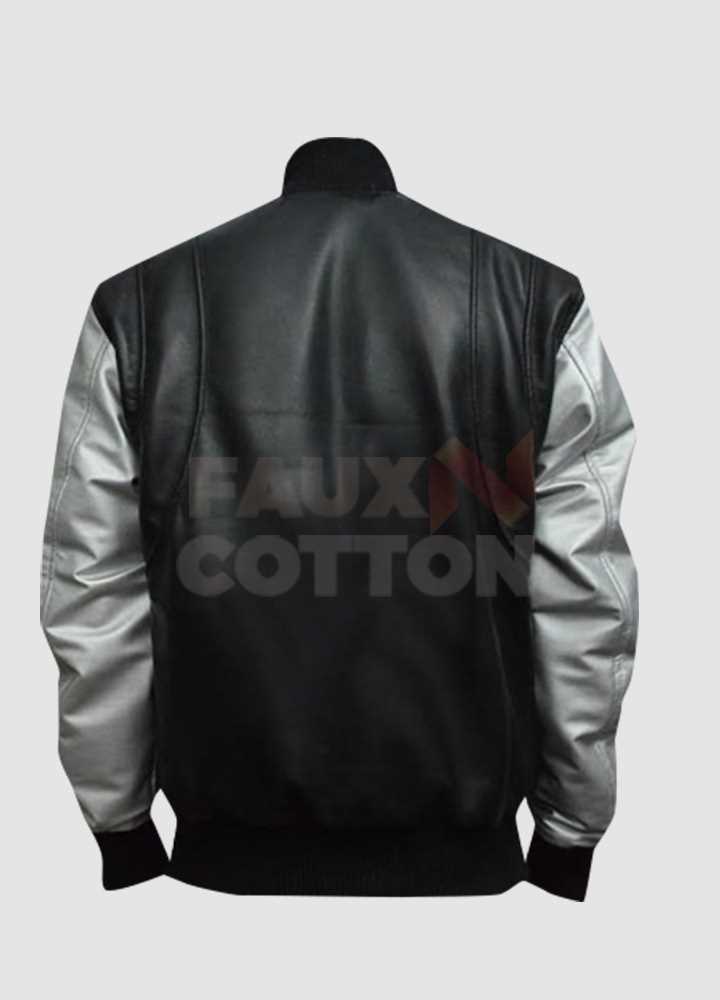 Mens Silver Sleeve Teddy Bomber Leather Jacket Mens Silver Sleeve Teddy Bomber Leather Jacket