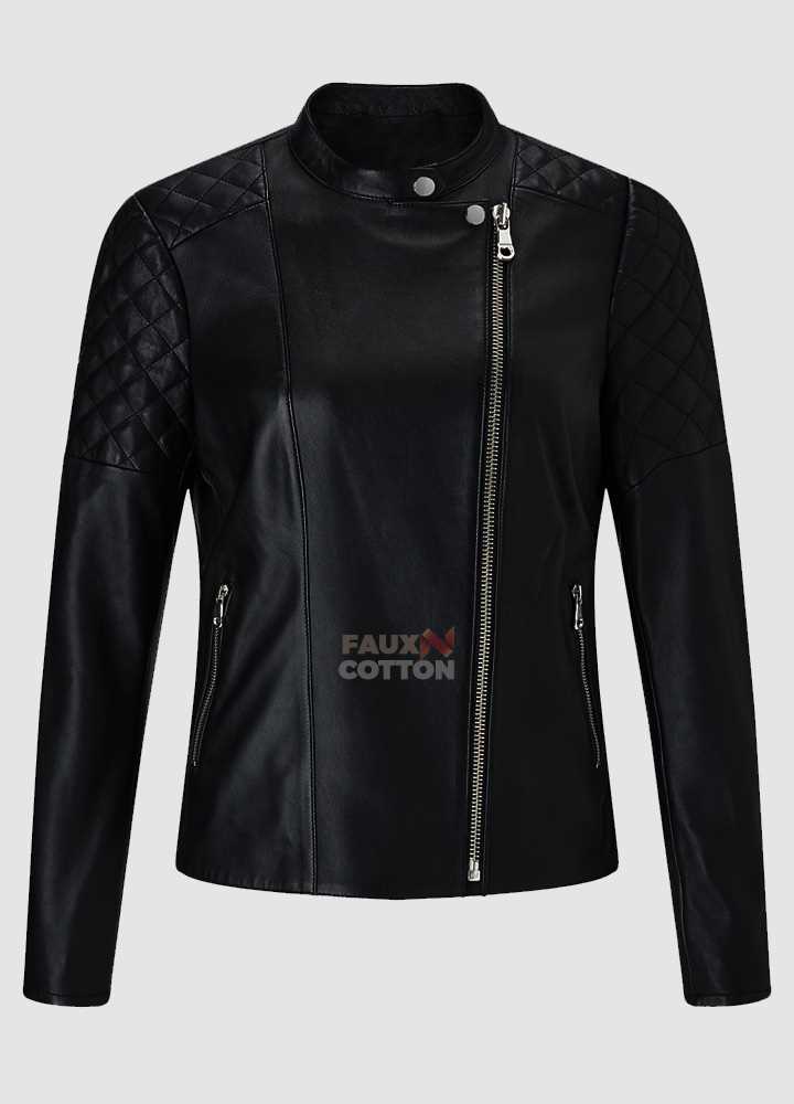 Women Slim fit quilted biker faux leather Jacket