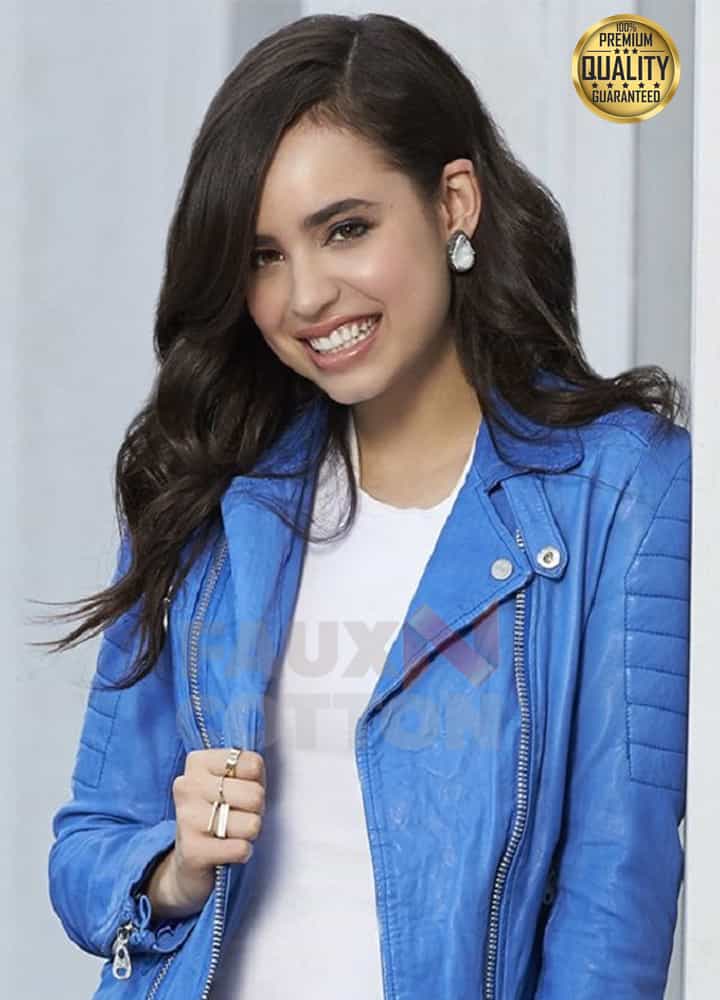 Sofia Carson Blue Leather Jacket