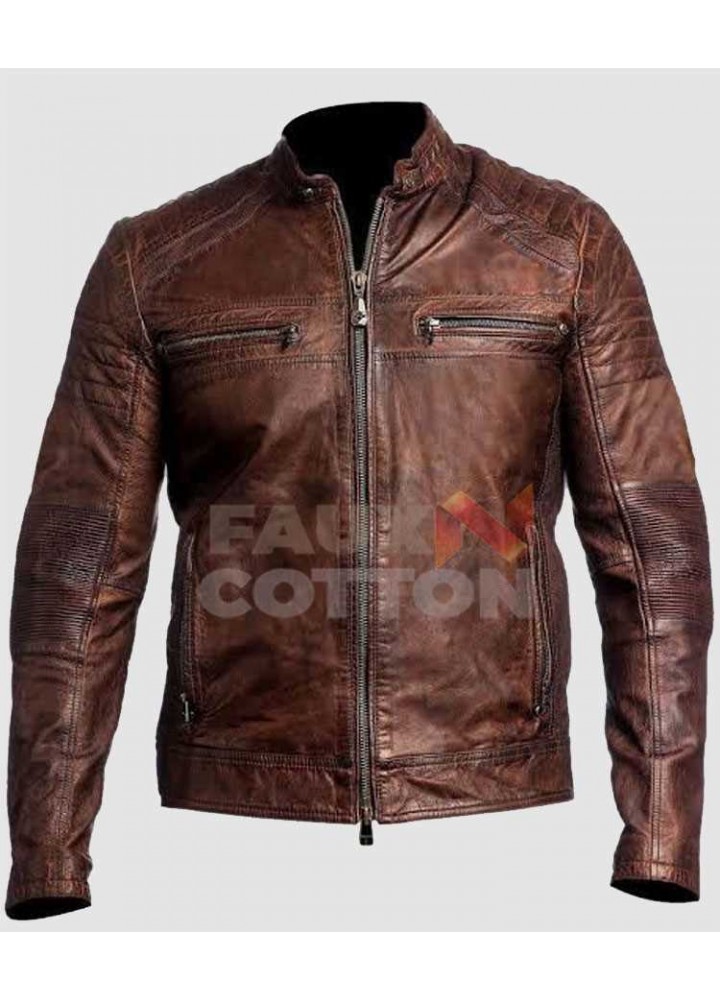 Cafe Racer Brown Motorcycle Genuine Leather Jacket