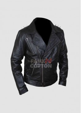 Ghost Rider Nicolas Cage Metal Spikes Black Leather Jacket