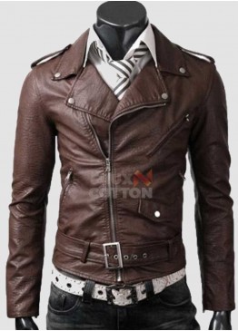 Slim Fit Belted Rider Light Brown Cowhide Jacket