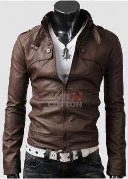 Slim Fit Belted Rider Pocket Light Brown Cowhide Jacket