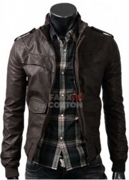 Slim Fit Rocker Brown Bomber Cowhide Leather Jacket