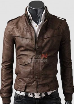 Slim Fit Rocker Light Brown Cowhide Leather Jacket