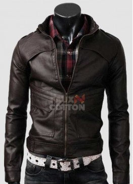 Slim Fit Strap Dark Brown Leather Jacket