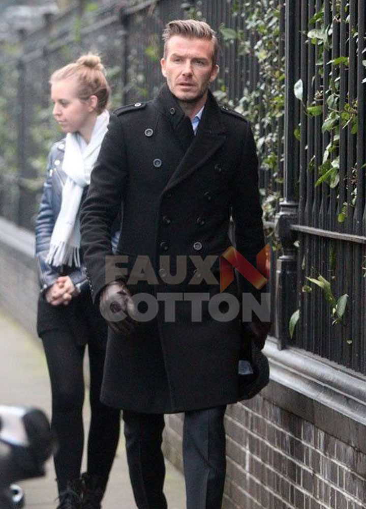 Fall David Beckham Style Men Long Casual Black Pea Coat