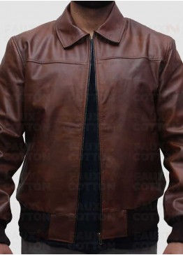 Shirt Collar Slim Fit Brown Leather Jacket