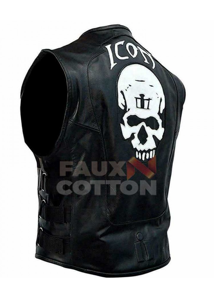 Skull Regulator Icon Biker Black Leather Vest Skull Regulator Icon Biker Black Leather Vest