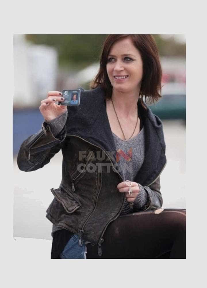 Emily Blunt Arthur Newman Mike Hooded Leather Jacket