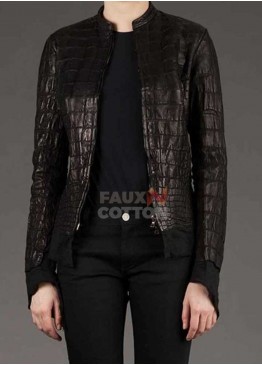 Affamee Alligator Women Black Leather Jacket